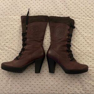 Chic Burgundy and Dark Brown Lace-Up Heeled Boots (Marc brand)